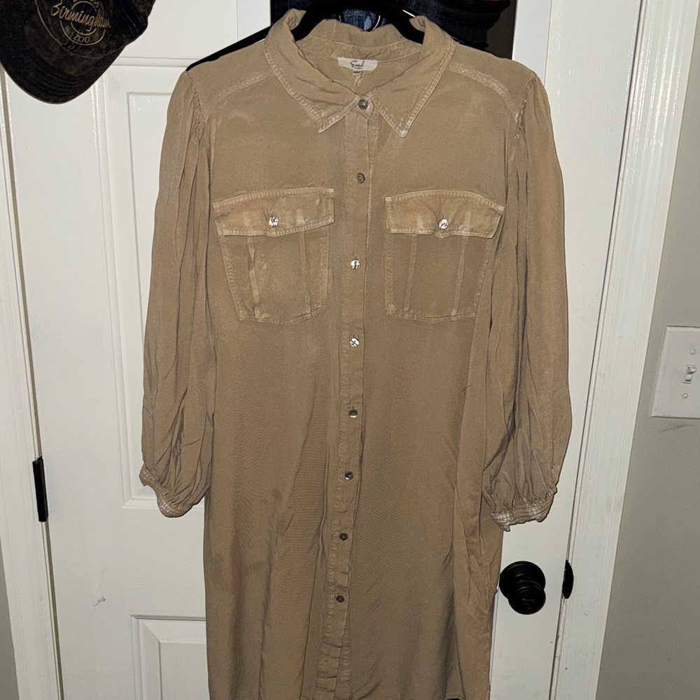 Easel Tan Button-Up Dress